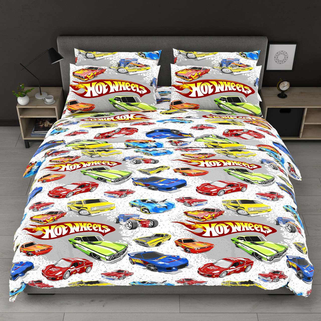 Наволочка на блискавці 70х70 (Бязь) | Від виробника "Королева Ночі" | Різнокольорові машини, фото 1