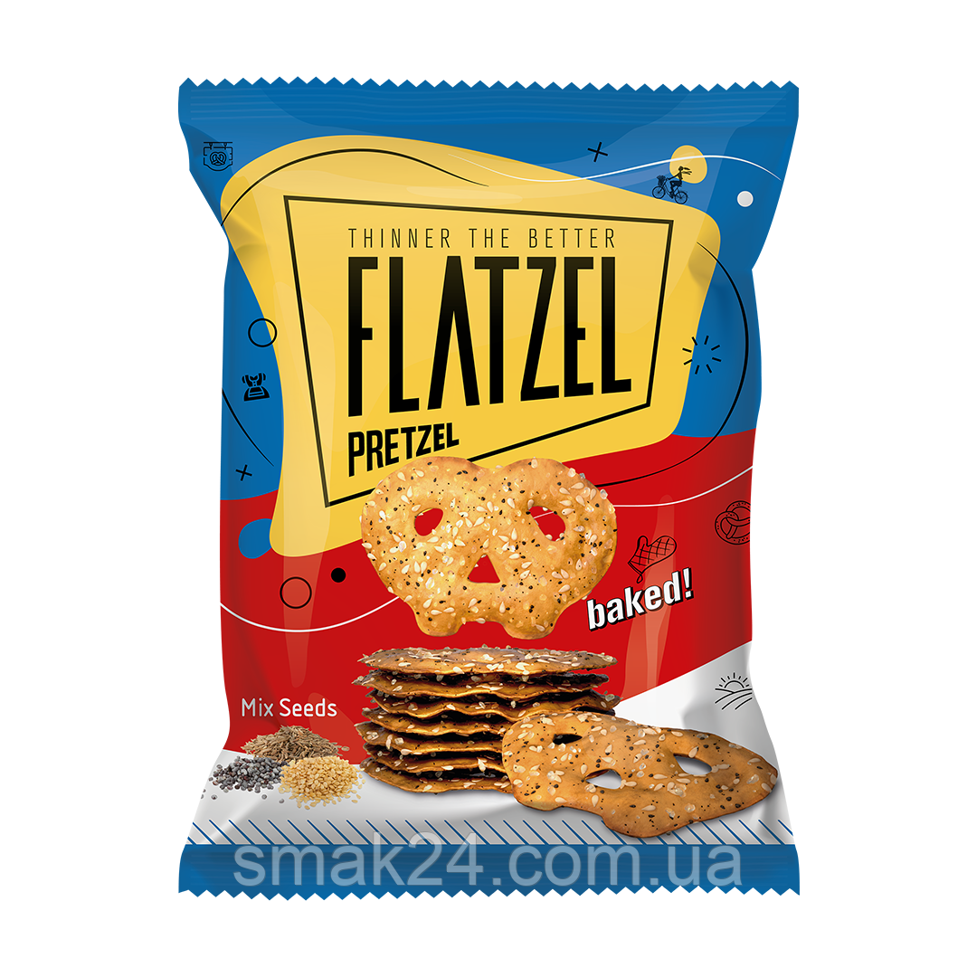 Крендель хрусткий солоний з Міксом насіння Flatzel, Mix Seeds 85 г, фото 1