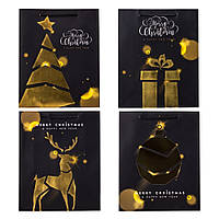 Новорічний подарунковий пакет "Празична феєрія" (26х32х10 см), 4 дизайни, в пакованні 12 шт.