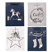 Новорічний подарунковий пакет "Новорічні дива" (30х41,5х12 см), 4 дизайни, в пакованні 12 шт.