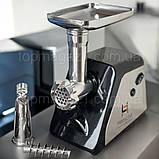 Електрична потужна м'ясорубка Henschll 2500Вт з реверсом, електром'ясорубка 1.5 кг/хв із захистом від навантаження, фото 2