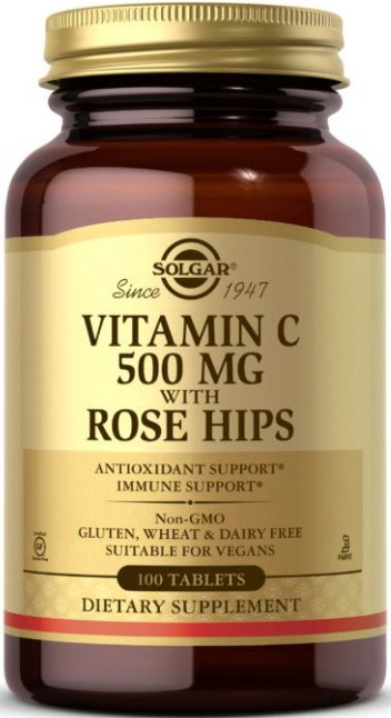 Вітамін С Solgar Vitamin C 500 mg with Rose Hips 100 таб, фото 1