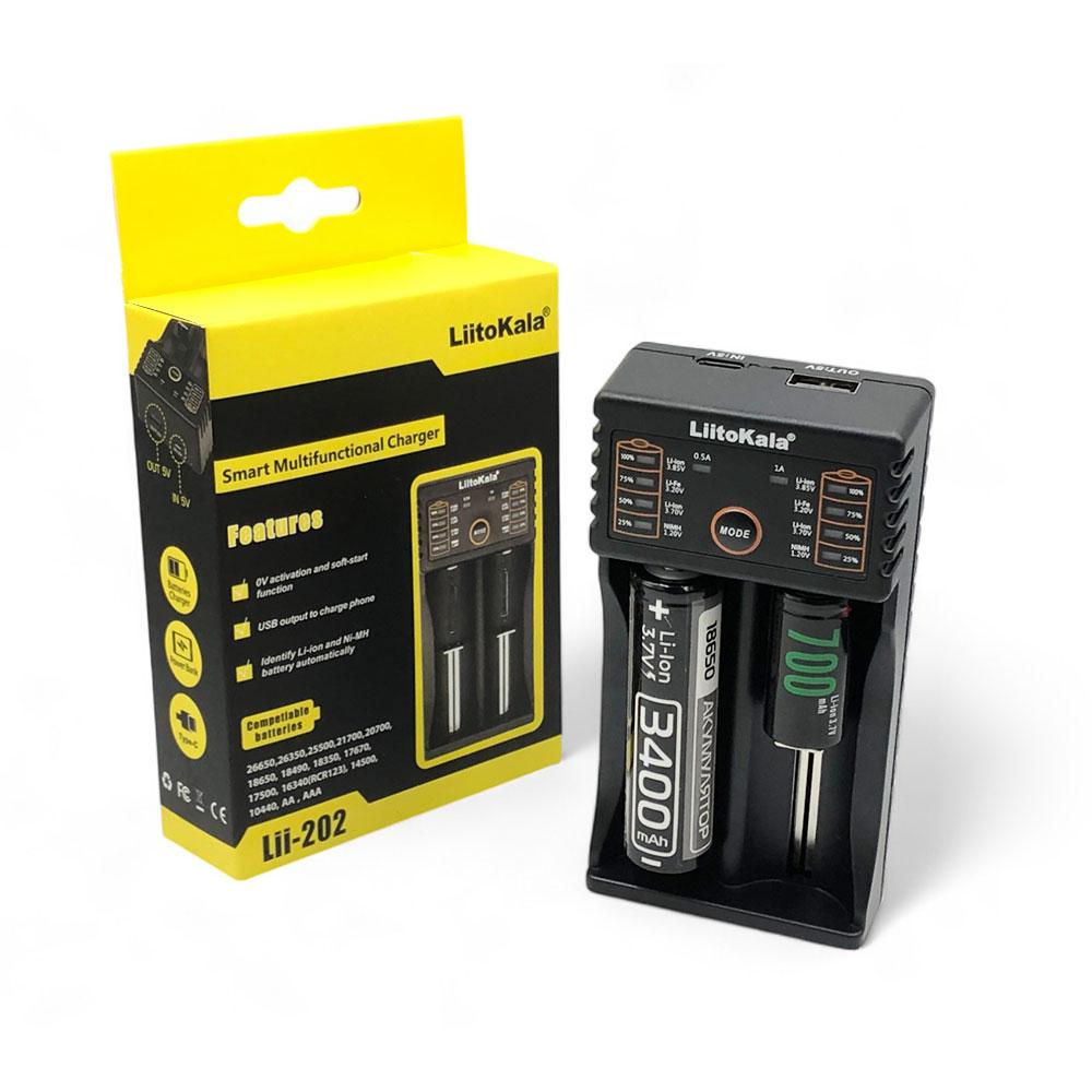 Універсальний зарядний пристрій Liitokala Lii-202 з функцією Powerbank (TypeC розʼєм)