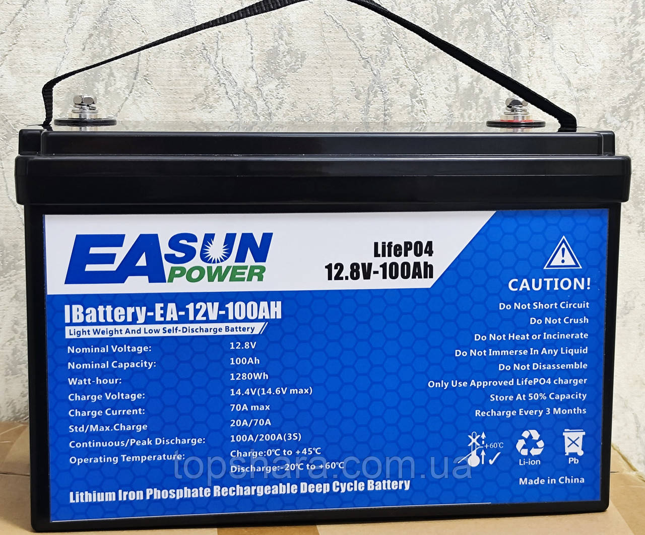 Акумулятор літій залізо фосфатний EASUN LiFePO4 12V-100Ah BMS 1,28 kWh (EA-12V-100AH), фото 1