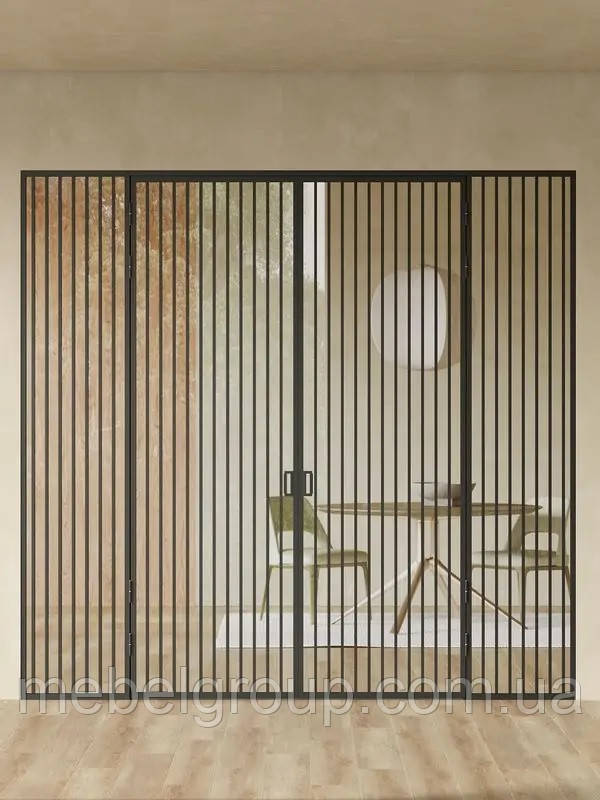 Дводверна перегородка вертикальні смуги зі стулками