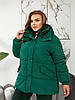 Жіноча тепла об'ємна стьобана куртка-пуховик з капюшоном та з регульованою талією, норма та батал великі розміри, фото 9