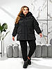 Жіноча тепла об'ємна стьобана куртка-пуховик з капюшоном та з регульованою талією, норма та батал великі розміри, фото 6