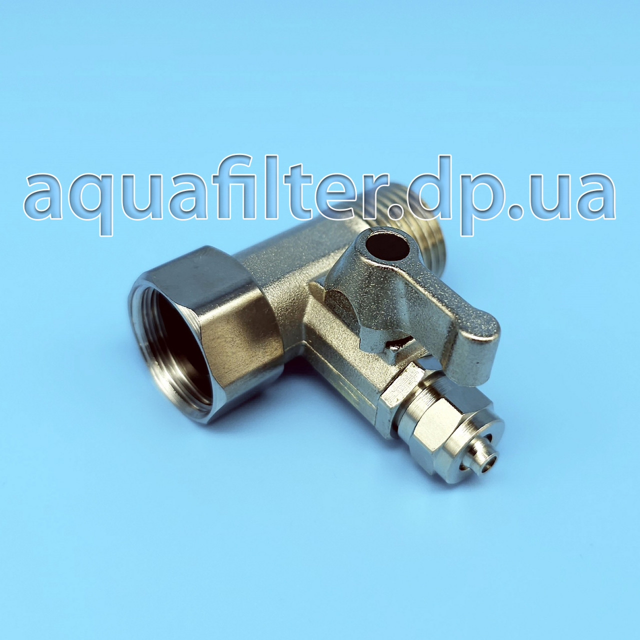 Латунний трійник із краном для підключення фільтра 1/2" ВР – 1/4" JACO – 1/2" ЗР
