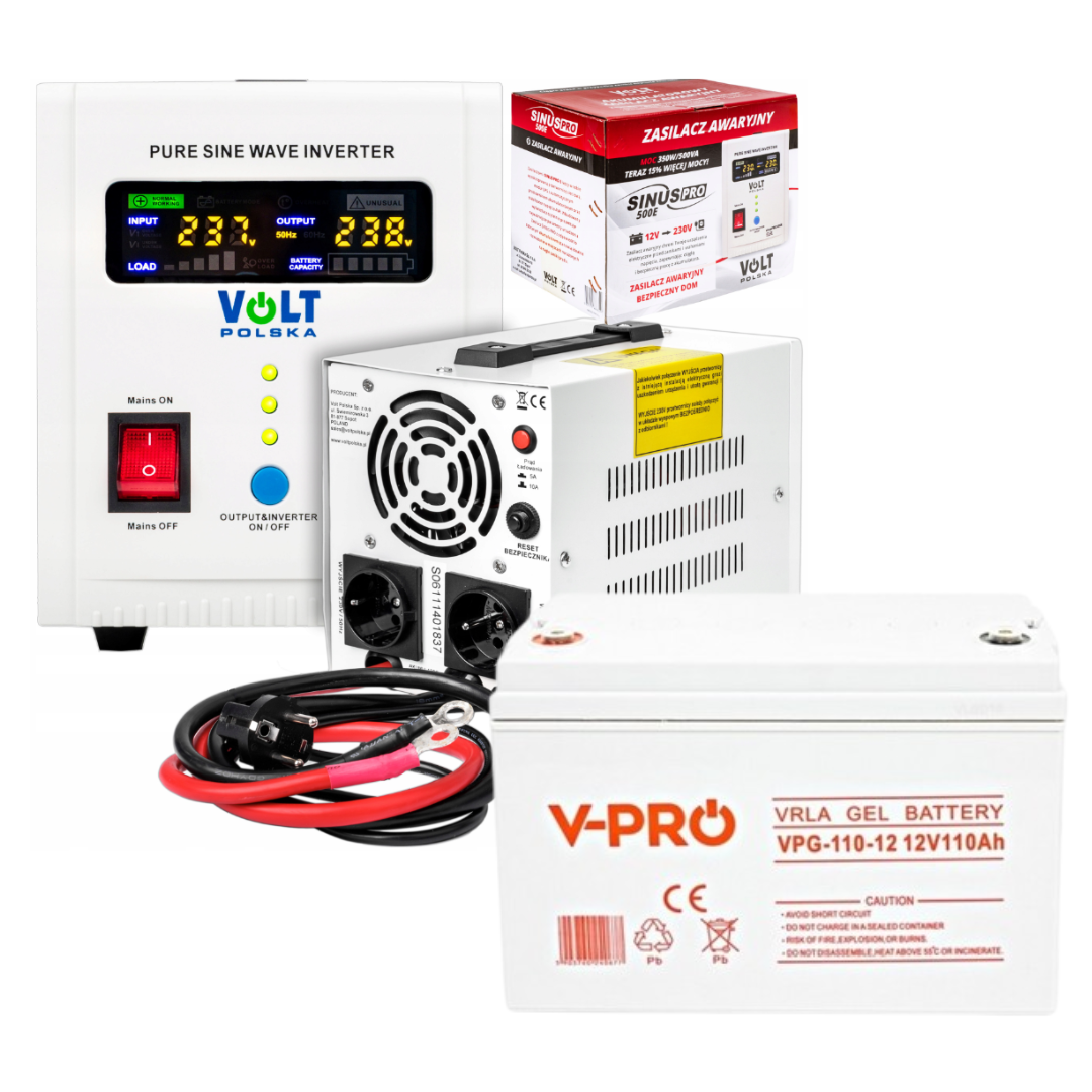 Аварійний комплект живлення Volt Polska SINUS PRO 500 E 12/230V 350/500W + Акумулятор VOLT GEL 110Ah 12V