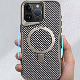TPU+PC чохол Metal Buttons with MagSafe Carbon Ring для Apple iPhone 15 Pro (6.1") Сірий, фото 3