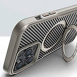 TPU+PC чохол Metal Buttons with MagSafe Carbon Ring для Apple iPhone 15 Pro (6.1") Сірий, фото 4