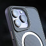 TPU+PC чохол Metal Buttons with MagSafe Carbon Ring для Apple iPhone 15 Pro (6.1") Сірий, фото 6