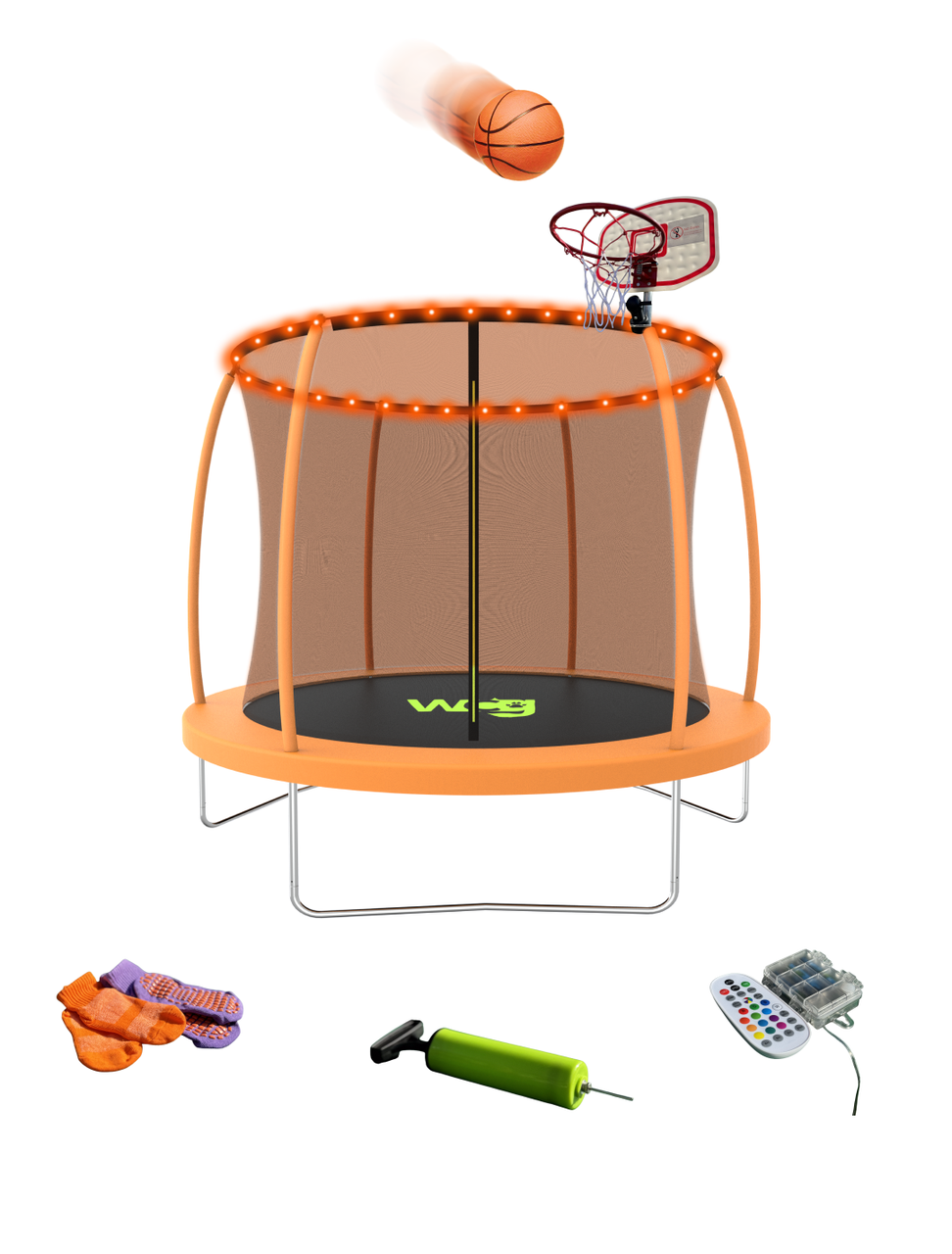 Батут WCG 245 см із внутрішньою захисною сіткою та LED підсвіткою 8FT, фото 1