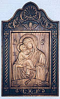 Икона резная из натурального дерева ЧПУ" Божья Матерь Почаевская"