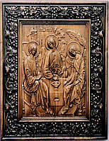Икона резная из натурального дерева ясеня " Икона Святой Троицы" ЧПУ