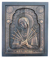 Икона резная из натурального дерева ясеня ЧПУ "Икона Святой Божьей Матери Семистрельная"