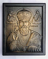 Икона резная из натурального дерева ясень ЧПУ "Икона Святого Николая Чудотворца"