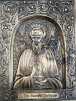 Икона резная из натурального дерева ясень ЧПУ "Икона Святого Преподобного Дмитрия Прилуцкого"