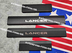 Mitsubishi Lancer 10 *2007+ Мітсубіші Мітсубісі Лансер Ланцер Карбон накладки на пороги преміум комплект 4 одиниці