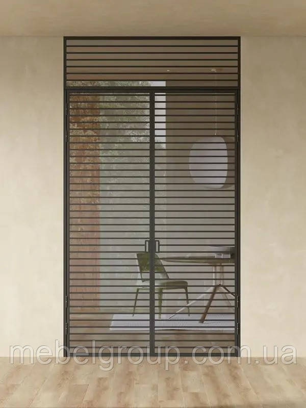 Дводверна перегородка горизонтальні смуги з фрамугою
