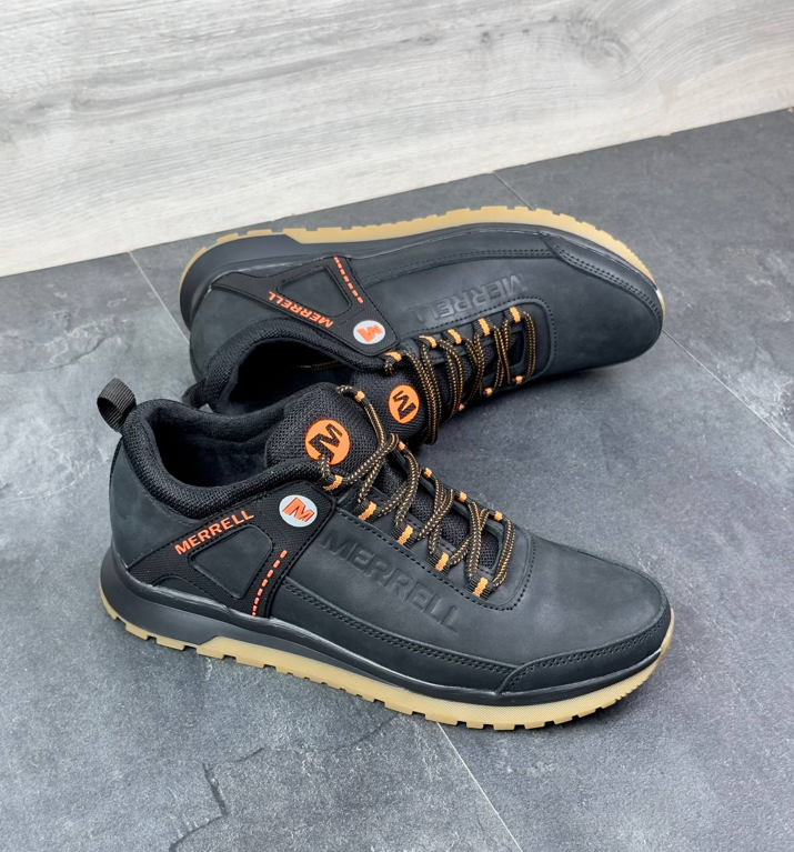 Чоловічі шкіряні кросівки Merrell Black взуття Мерел чорні демісезонні весна осінь
