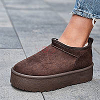 Жіночі міні уггі на платформі короткі коричневі Угги на високій підошві ультракороткі Уги (Код: 3477)