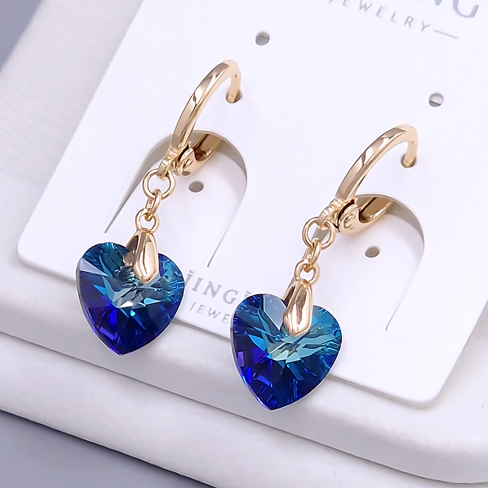 Сережки XР. Позолота 18К. Камені: Swarovski синій хамелеон. Довжина: 22 мм. Ширина: 9 мм.