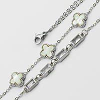 Браслет сталь №7С 10мм бiла конюшина та білі циркони на металi пiд срiбло куплю сталь біжутерія Ван Кліфф з