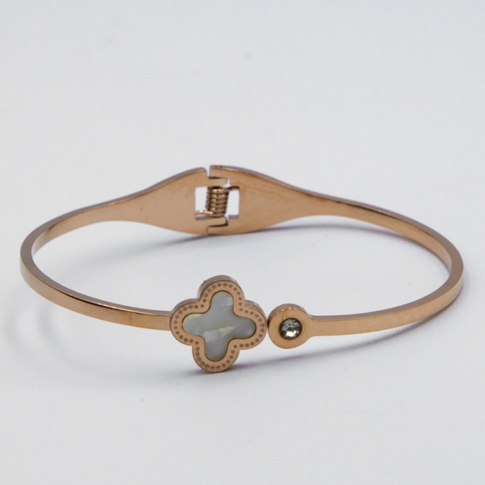 Браслет сталь No30 Ван Кліфф жорсткий із білою вставкою оригінальний браслет Картьє в інтернет-магазині