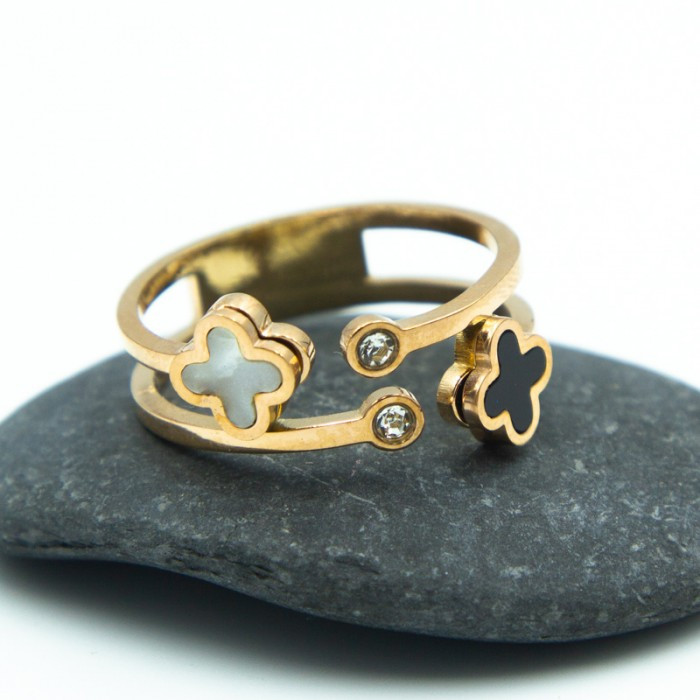 Кільце сталь No33 16р Клевер чорно-білий Ван Кліфф-куплю кільця сталь біжутерія Клевер