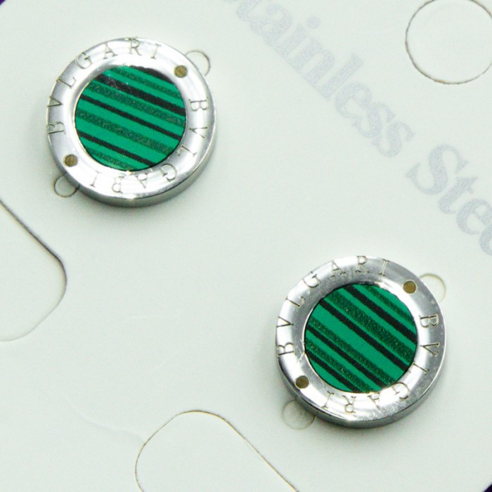 Сережки сталь No88 гвоздики Булгурі із зеленою вставкою біжутерію зі сталь