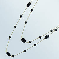 Підвіска №219 довга 70см подвійний ланцюжок з кришталиками овальними і кубиками чорного кольору,