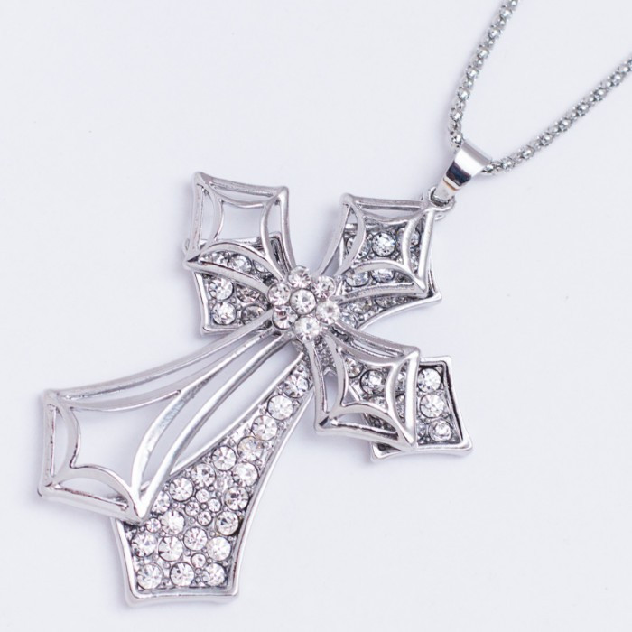 Підвіска No 1283 хрестик із білими каменями.