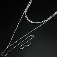 Кольє No2 із двох рядів білих страз із подовженою висувкою з двох рядів весільні прикраси недорого