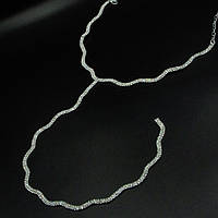 Кольє No3 хвиля з білих страз із подовженою висувкою у формі хвилі весільні прикраси