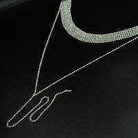 Кольє No6 7 рядів білих страз із довгою висувкою із сережками куплю весільні прикраси кольє недорого