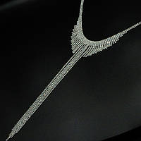 Кольє No4 з білих страз із довгою вилюлькою куплю весільні прикраси кольє недорого