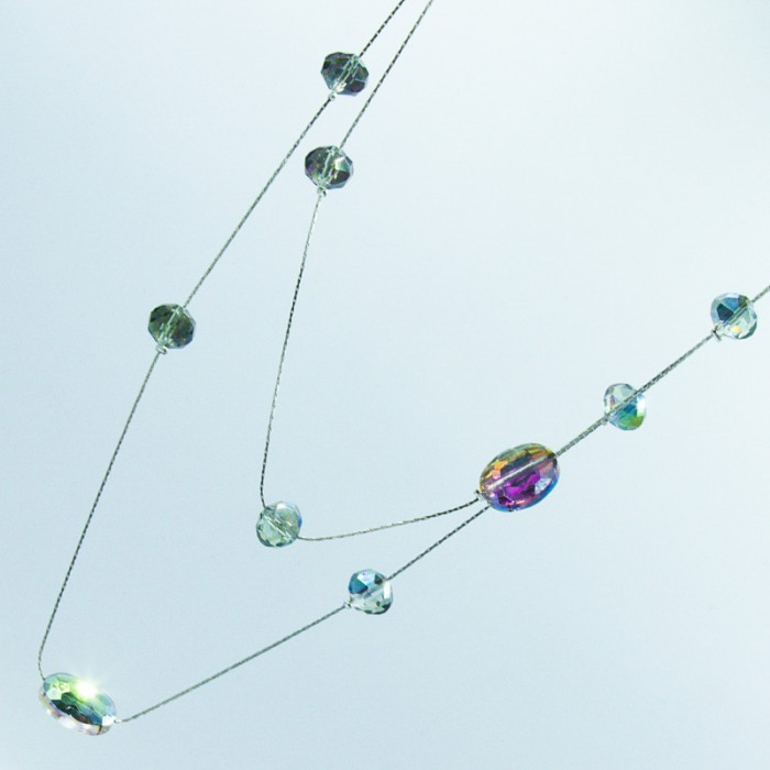 Підвіска No244 подвійний ланцюжок із кришталиками перламутрового кольору кольє-підвіски