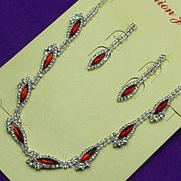 Кольє No24 із сережками з білими та червоними стразами біжутерію весільну вечірню