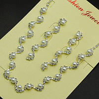 Кольє №25 з білими стразами,перлинками та сережками весільне вечірнє куплю кольє біжутерію в інтернет магазин