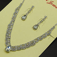 Кольє №28 з білими стразами та сережками весільне вечірнє куплю кольє біжутерію в інтернет магазині