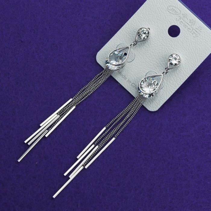 Сережки No14 висувки оригінальні з білим цирконом вечірні весільні сережки недорого