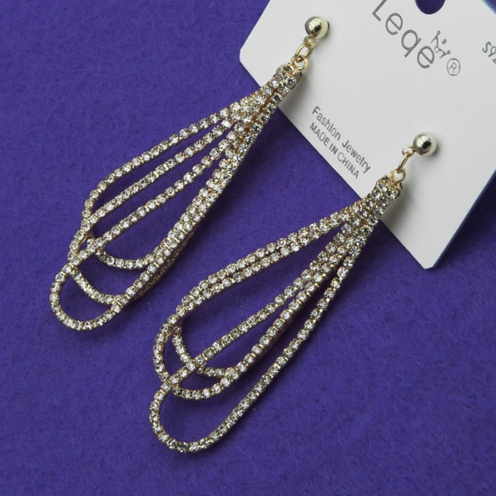 Сережки No32 висунки оригінальні з білими стазами вечірні весільні сережки недорого