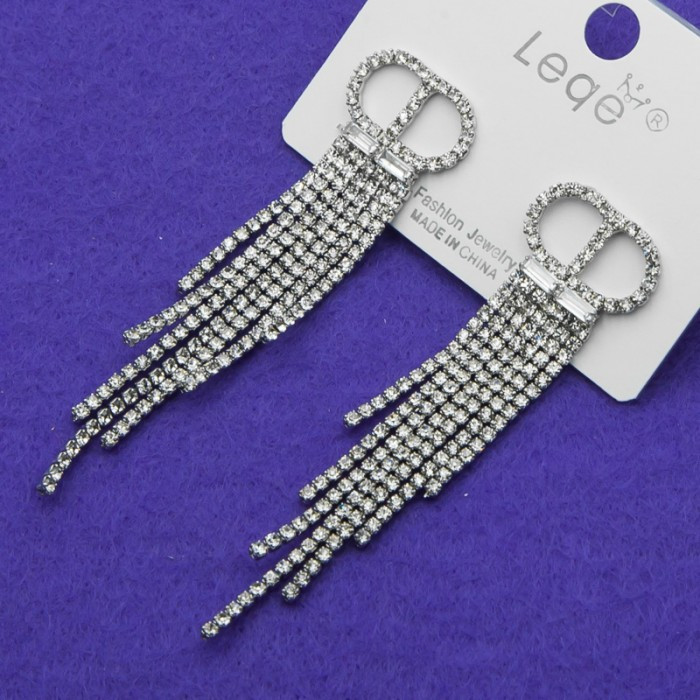 Сережки No37 з дрібними білими стразами віскі сережки вечірні весільні