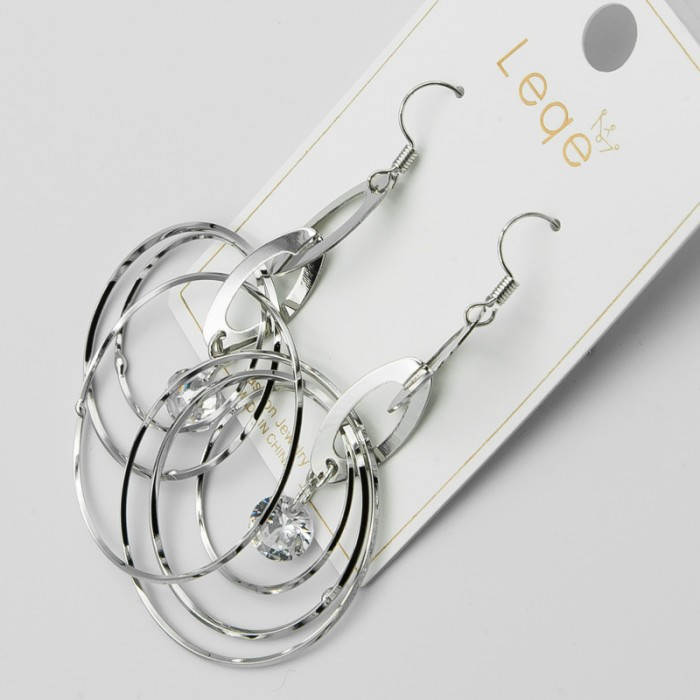 Сережки No62Р під срібло з білим каменем.