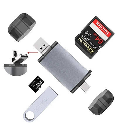 Кардрідер OTG 6 в 1 TF, SD,MicroSD, USB C, USB3.1, фото 1