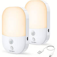 Нічник Suright з датчиком руху, 2 шт. акумуляторна світлодіодна нічна лампа з 5 режимами регулювання ярк