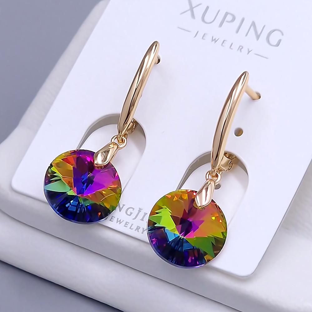 Сережки XР. Позолота 18К. Камені: Swarovski хамелеон. Довжина: 33 мм. Ширина: 12 мм.