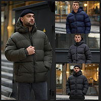 Куртка чоловіча стильна практична, Чорний короткий чоловічий пуховик із капюшоном, Парка зимова темна