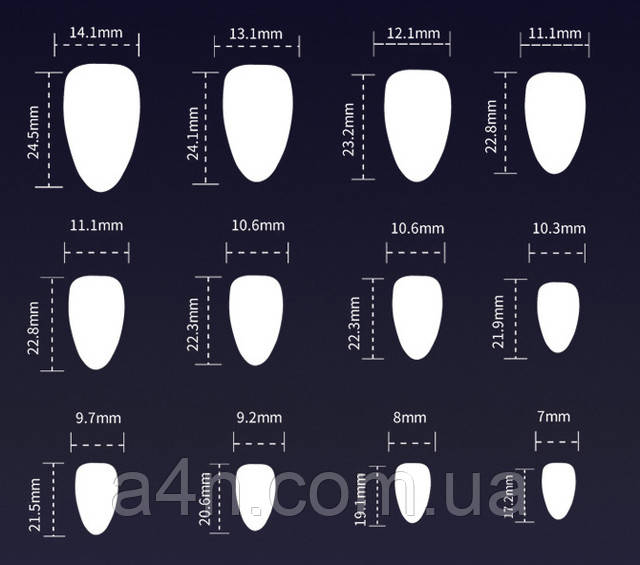 Размеры накладных ногтей